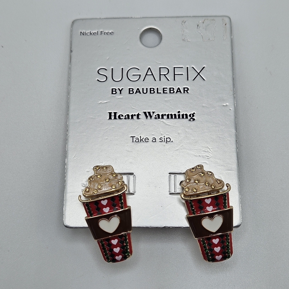 NEW SugarFix by BaubleBar Heart Warming Hot Chocolate Enamel Statement Earrings - Picture 1 of 4